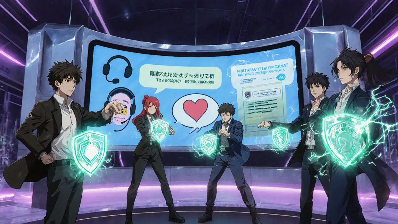 Anime team confronts simulated crypto phishing scams using MFA and security tools.