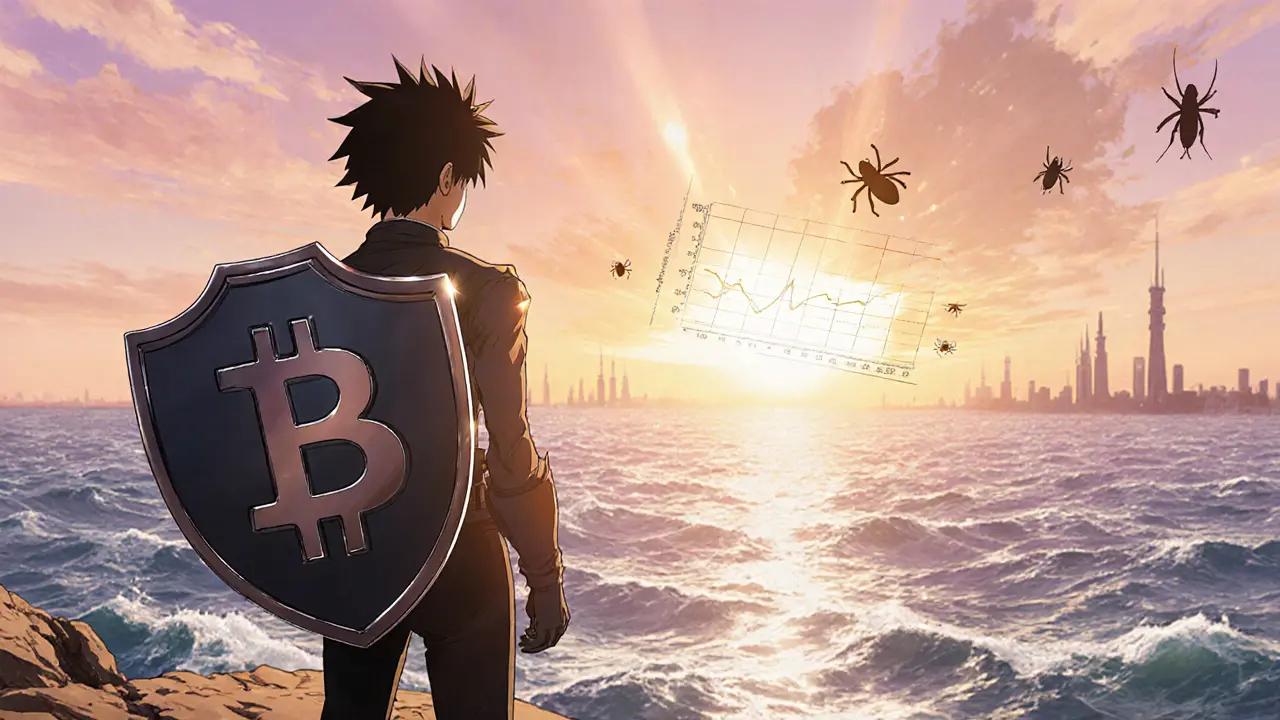 Heroic figure overlooking liquid waves at sunrise, symbolizing RadioShack’s future prospects and risks.