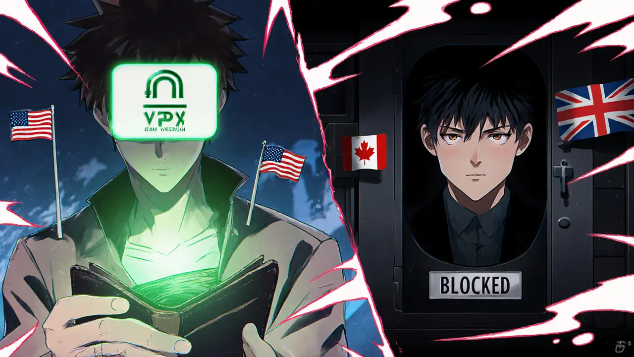 Split scene: one wallet trading freely, another locked in a vault with Western country flags casting shadows.