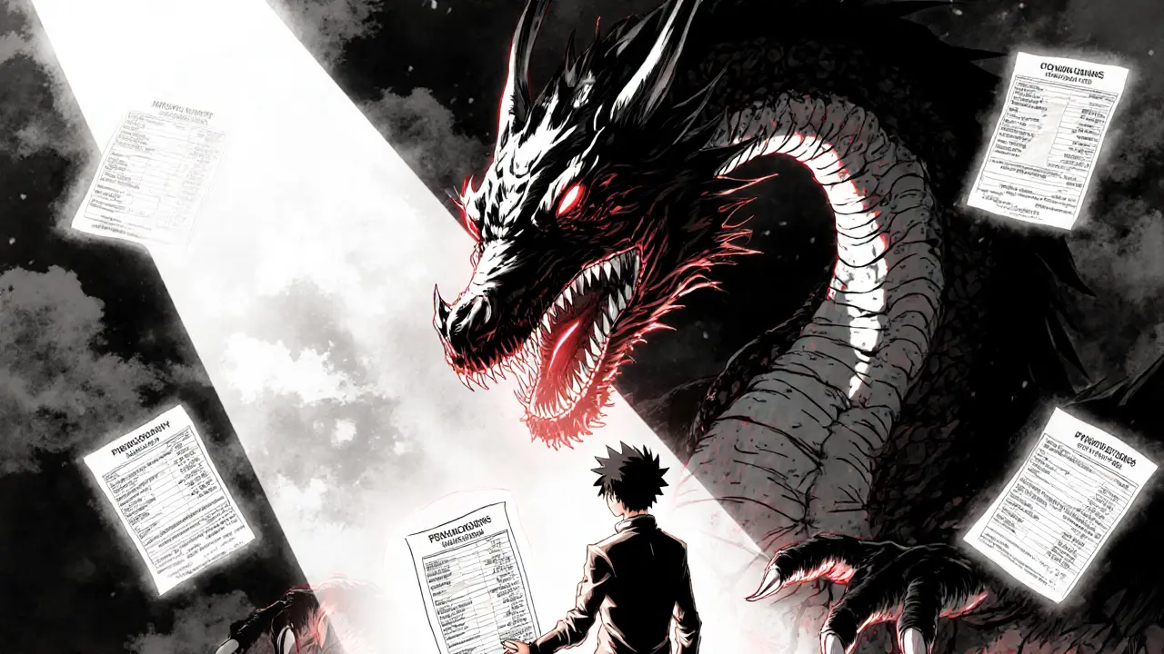 A miner facing an IRS dragon made of blockchain data, holding a transaction log as their only defense.