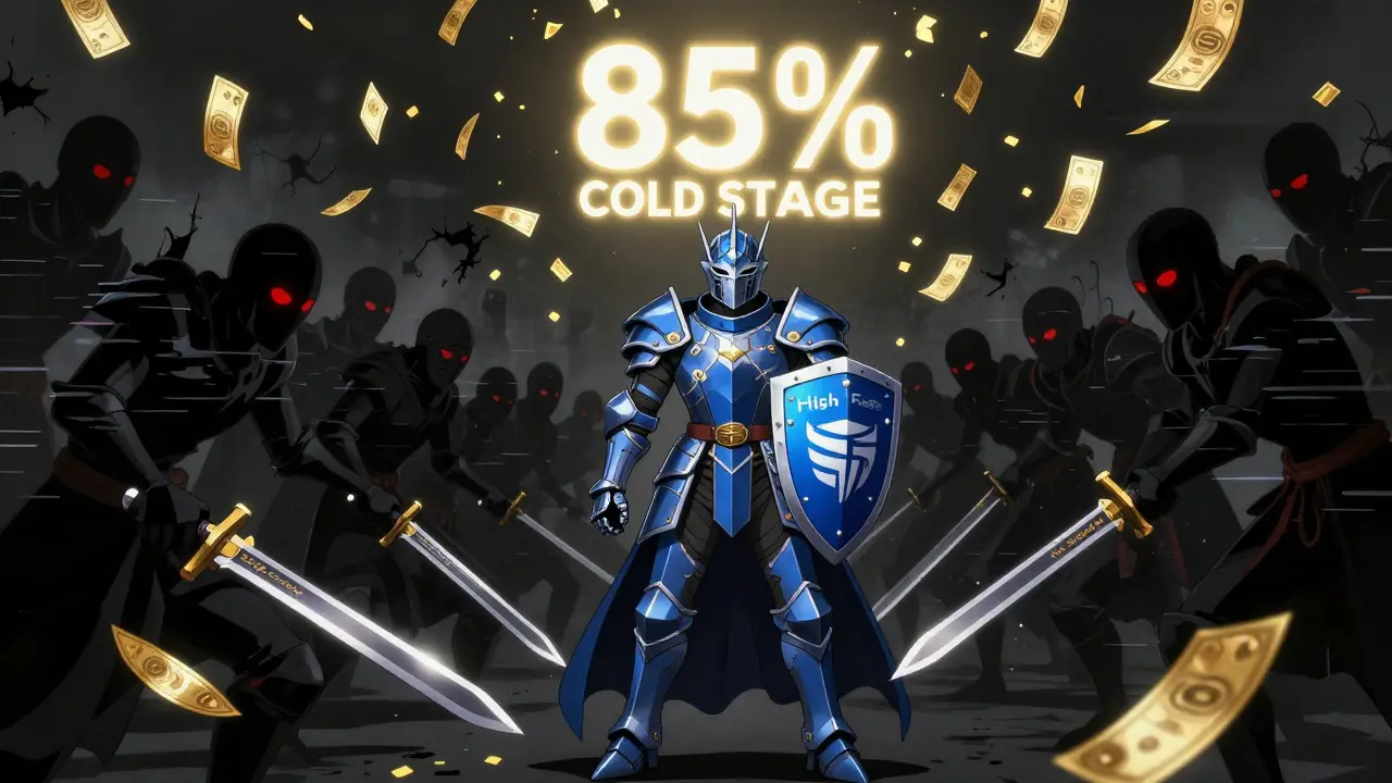 A knight in DNB-blue armor defending against glitching unregulated exchanges in a dramatic anime battle.