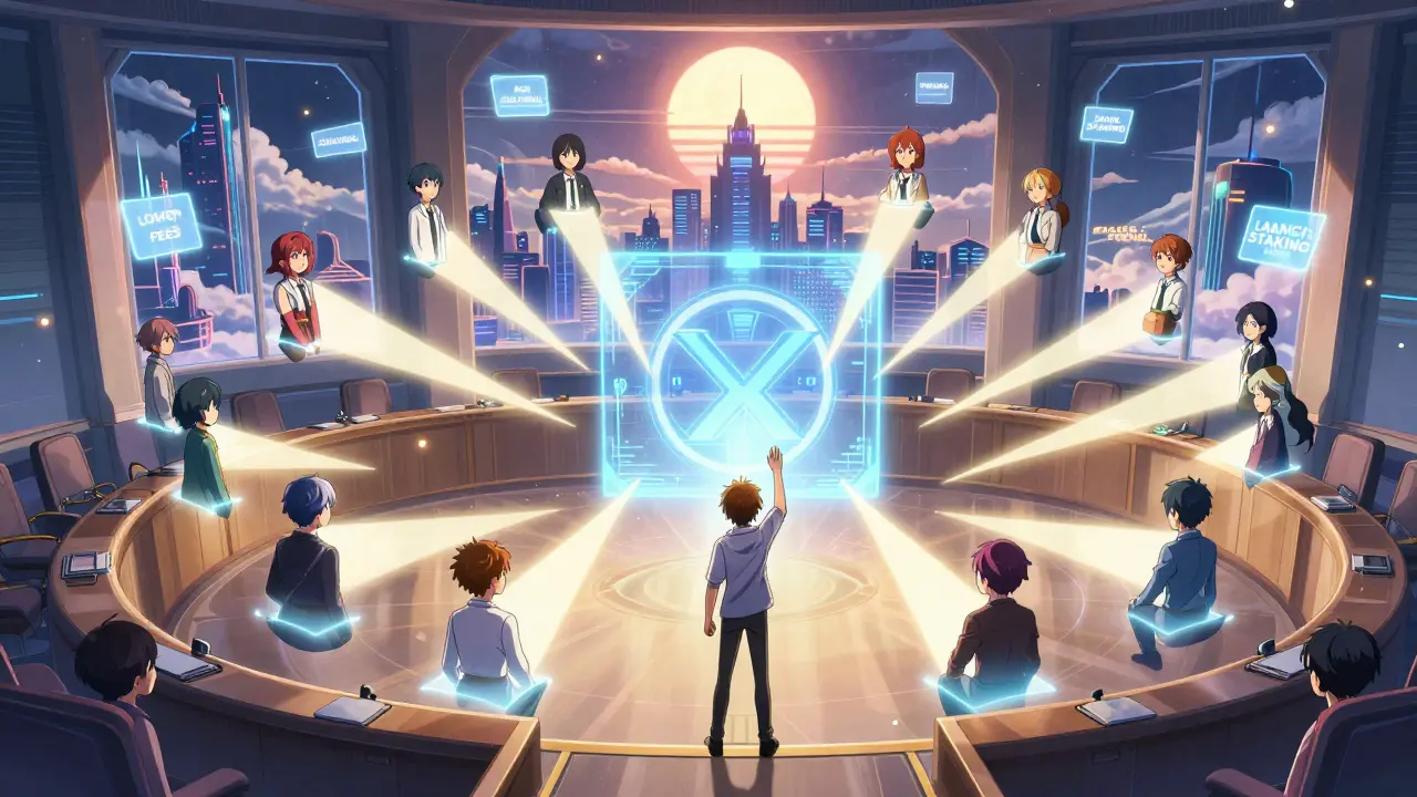 Thousands of users vote in a digital council, with one person making a difference in SupremeX governance.