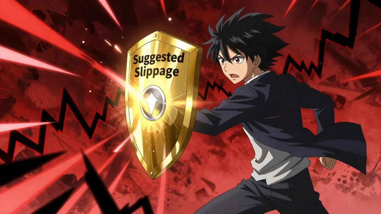 Anime character using a digital shield to protect a trade from market volatility