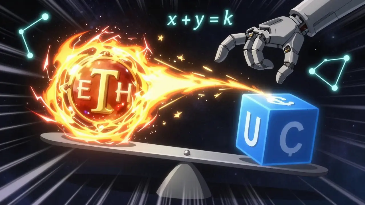 Anime scene showing a cosmic scale rebalancing a volatile energy orb and a stable cube.