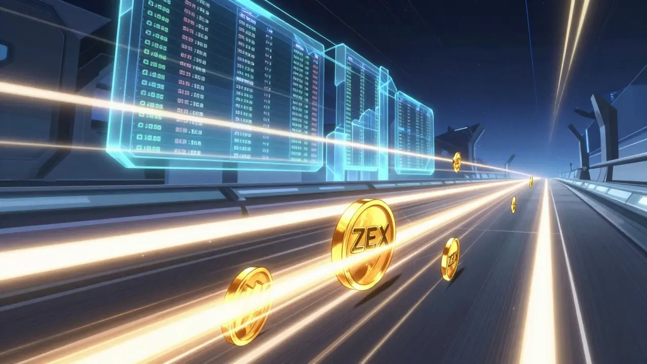 Fast-moving golden tokens racing through a futuristic data highway in shounen anime style.