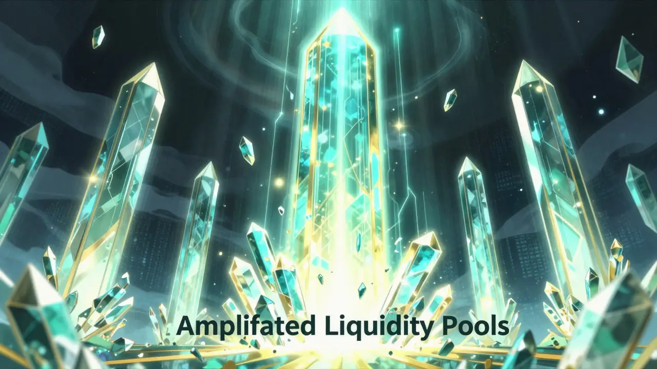 Shounen style depiction of small capital magnifying into large liquidity pillars
