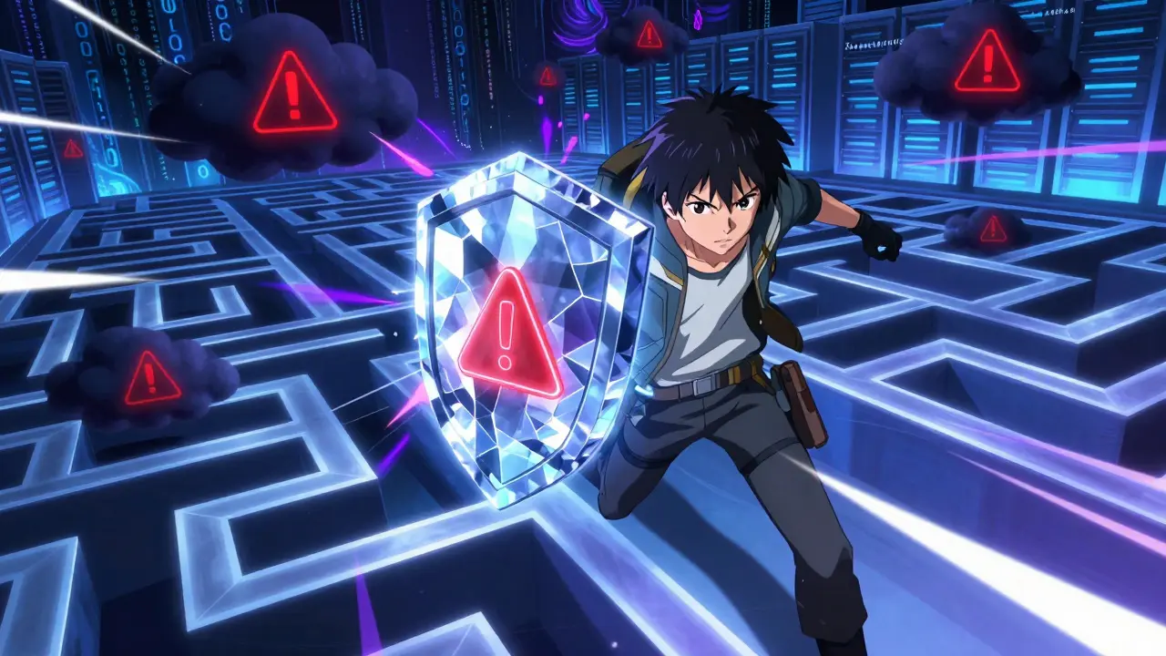 Anime character defending against tax threats in a digital blockchain maze