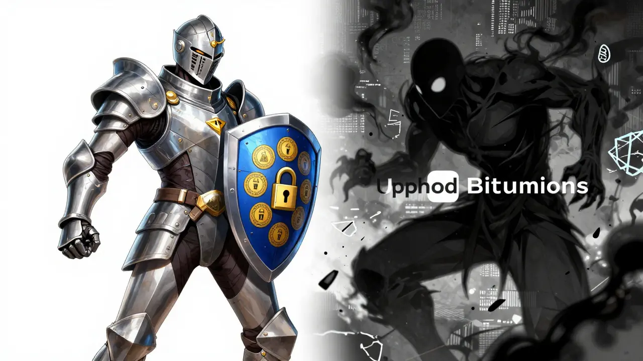 Anime knight fighting shadow monster representing fraud vs safety.