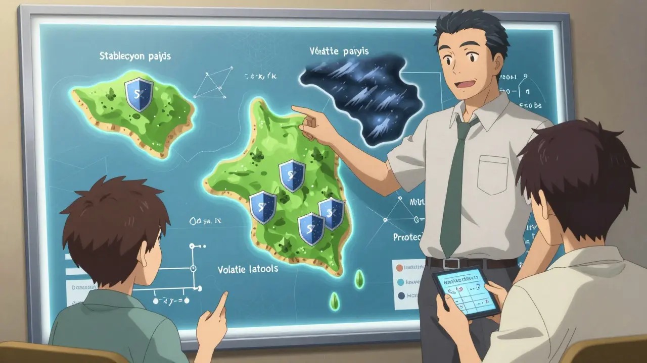 Anime mentor explaining liquidity strategy zones on a glowing tactical map to a student.