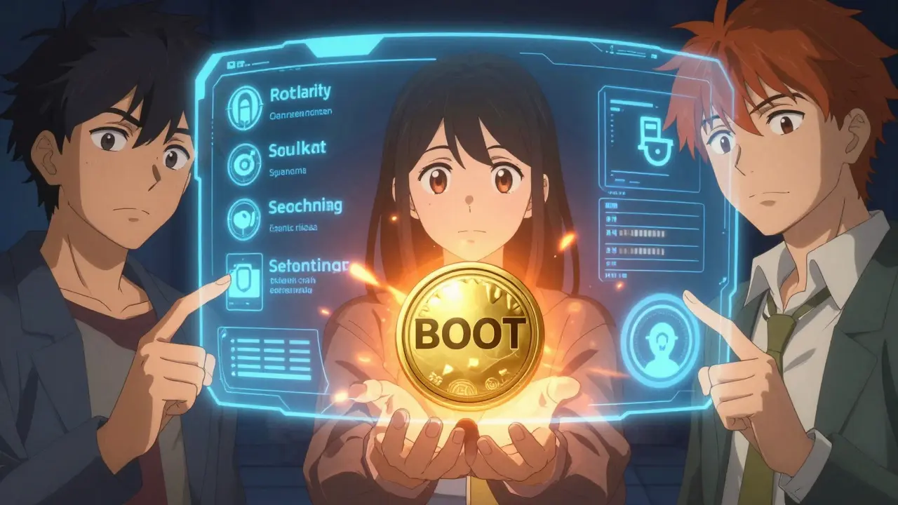 Characters using holographic interfaces for crypto governance voting