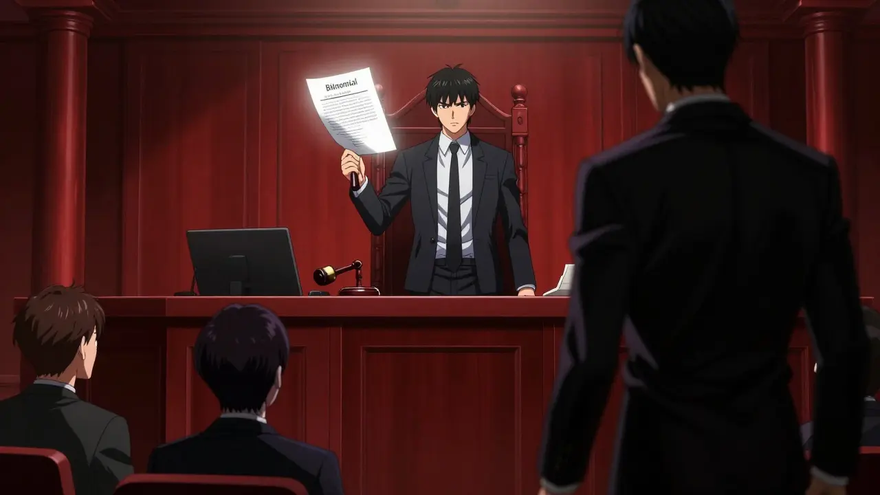 Dramatic anime courtroom scene showing a legal battle over crypto regulations.