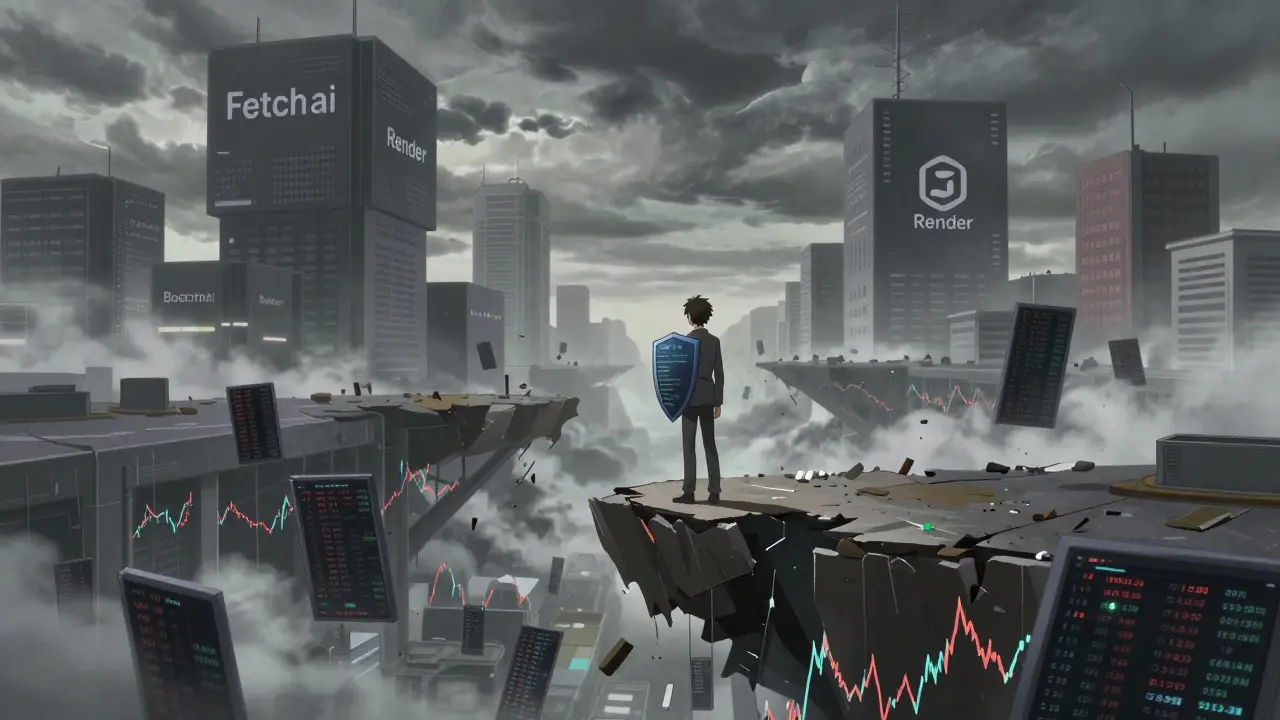 Lone figure on a precarious platform amidst volatile market chaos