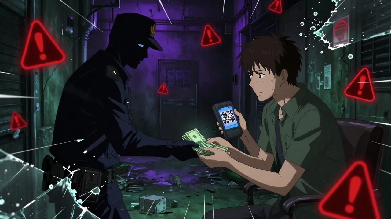 Shadowy underground crypto agent exchanging cash in a dark alley