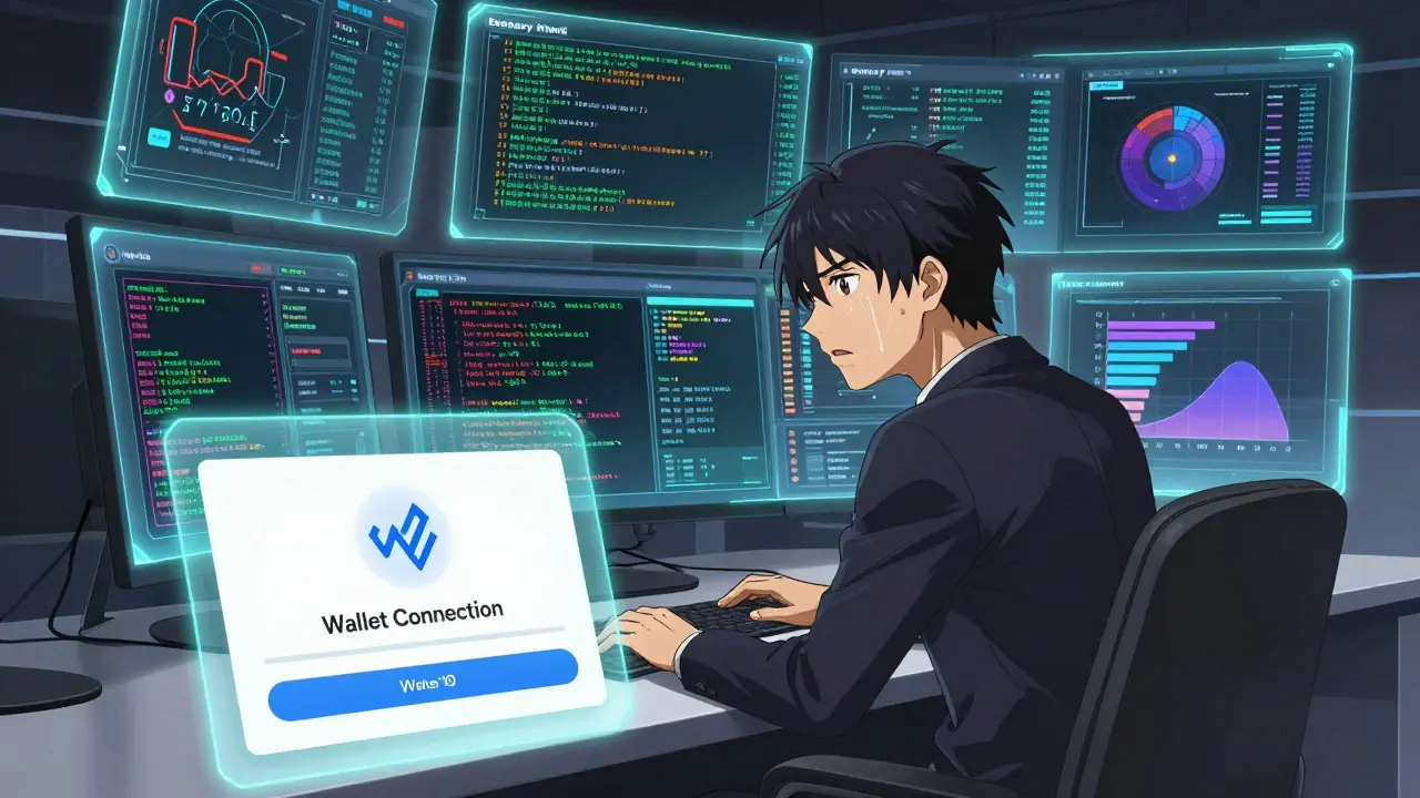 Trader analyzing complex IP data on holographic screens