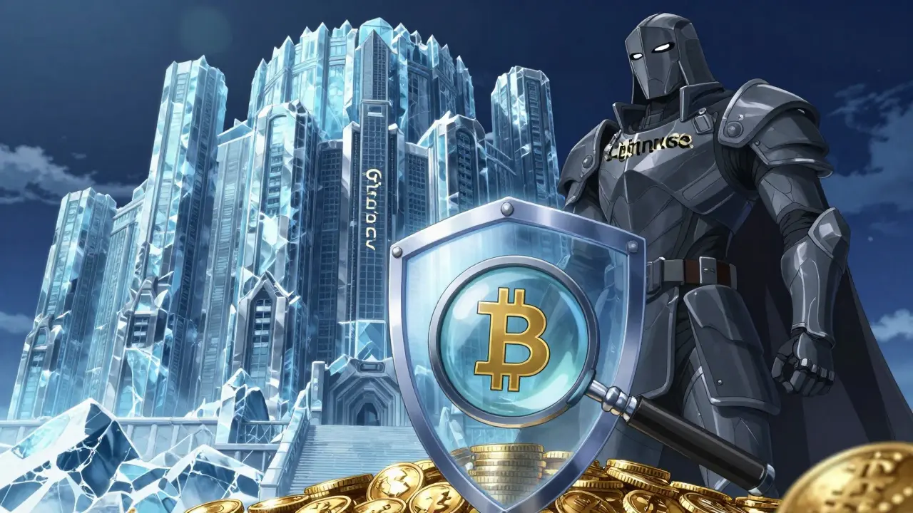 Anime fortress and shield symbolizing secure cbBTC cold storage and audits