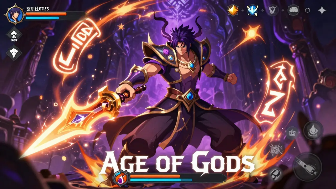 Mythological god NFT character battling in a shounen anime game scene