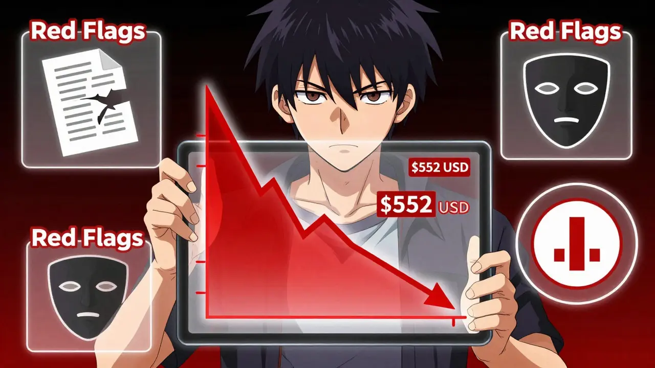 Anime character analyzing red-flagged crypto data on a holographic screen