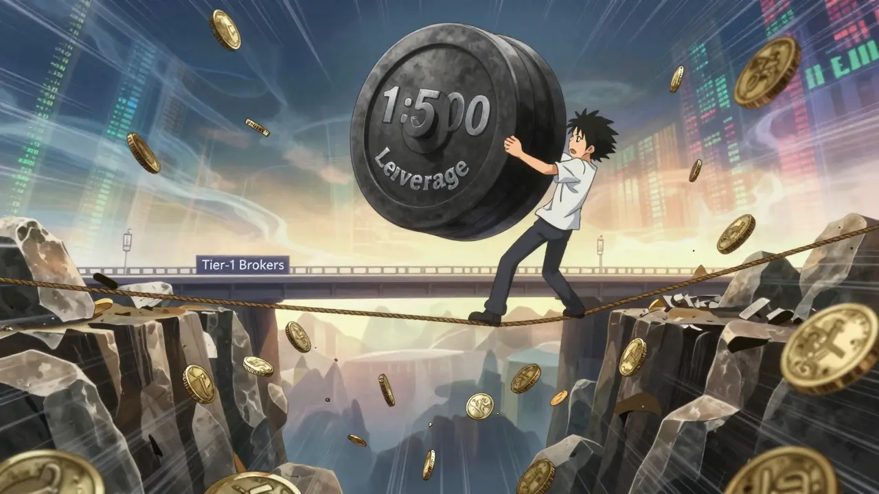 Anime character balances on tightrope with heavy leverage weight over abyss
