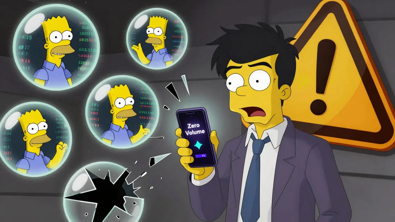 Anime character realizing fake crypto predictions are breaking apart