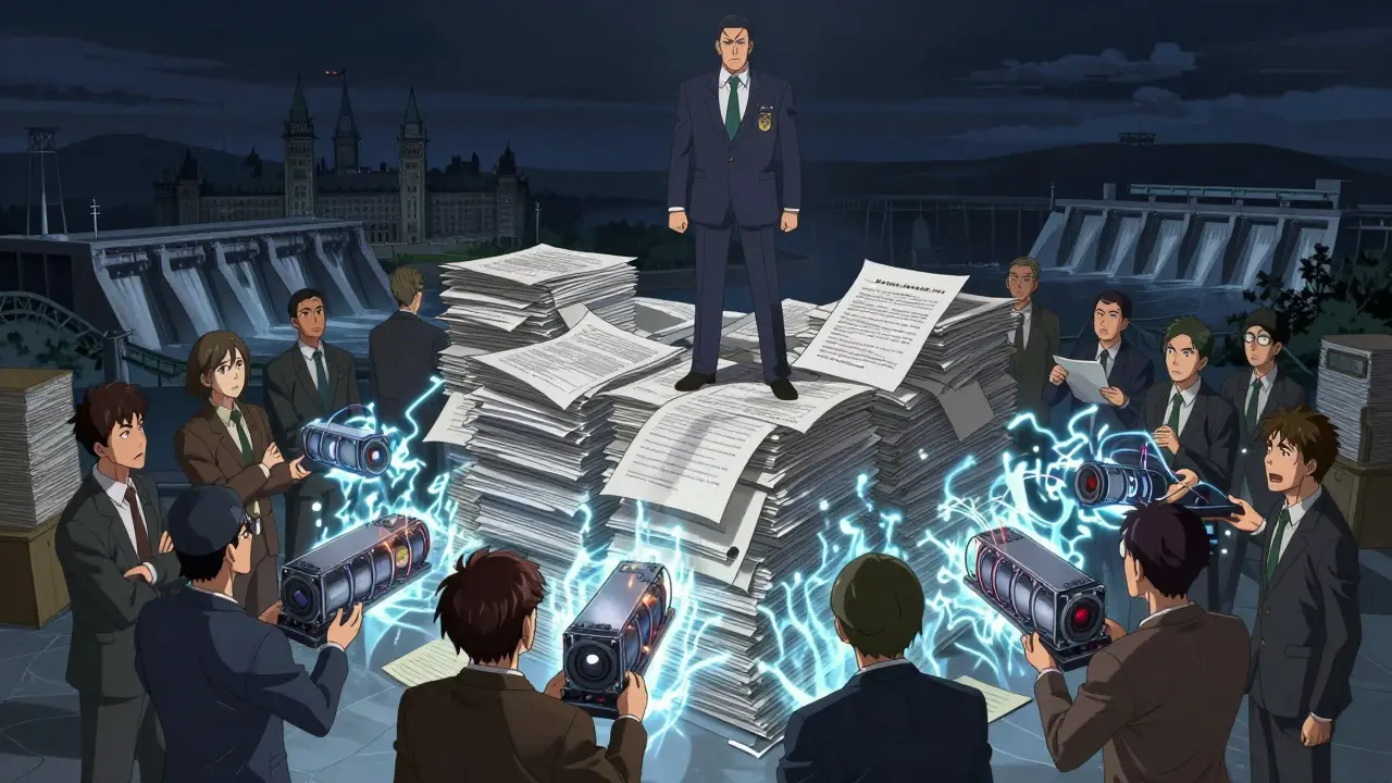 Anime scene of regulators overseeing crypto miners and traders