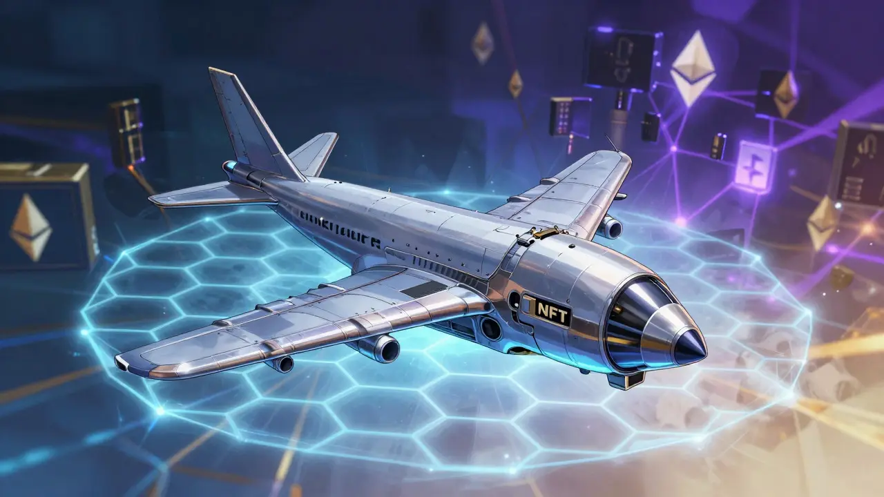 Glowing hardware NFT linked to a physical aircraft part