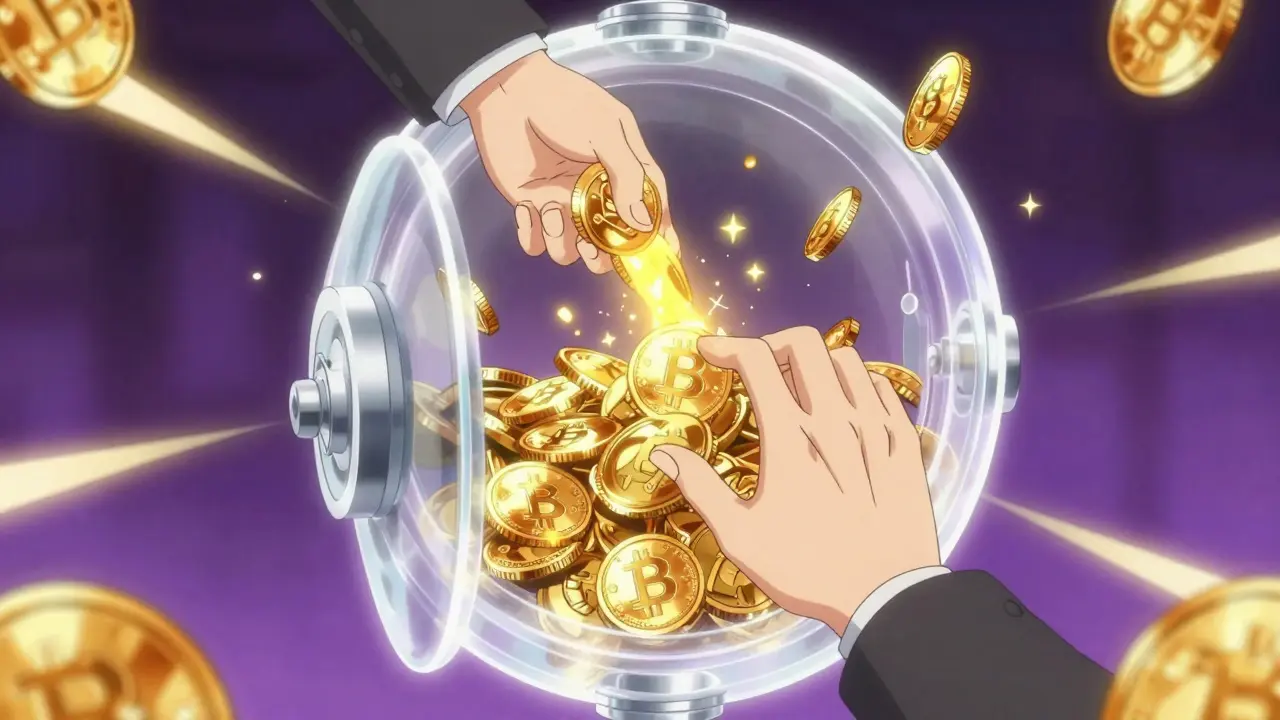 Magical vault generating passive income in anime style