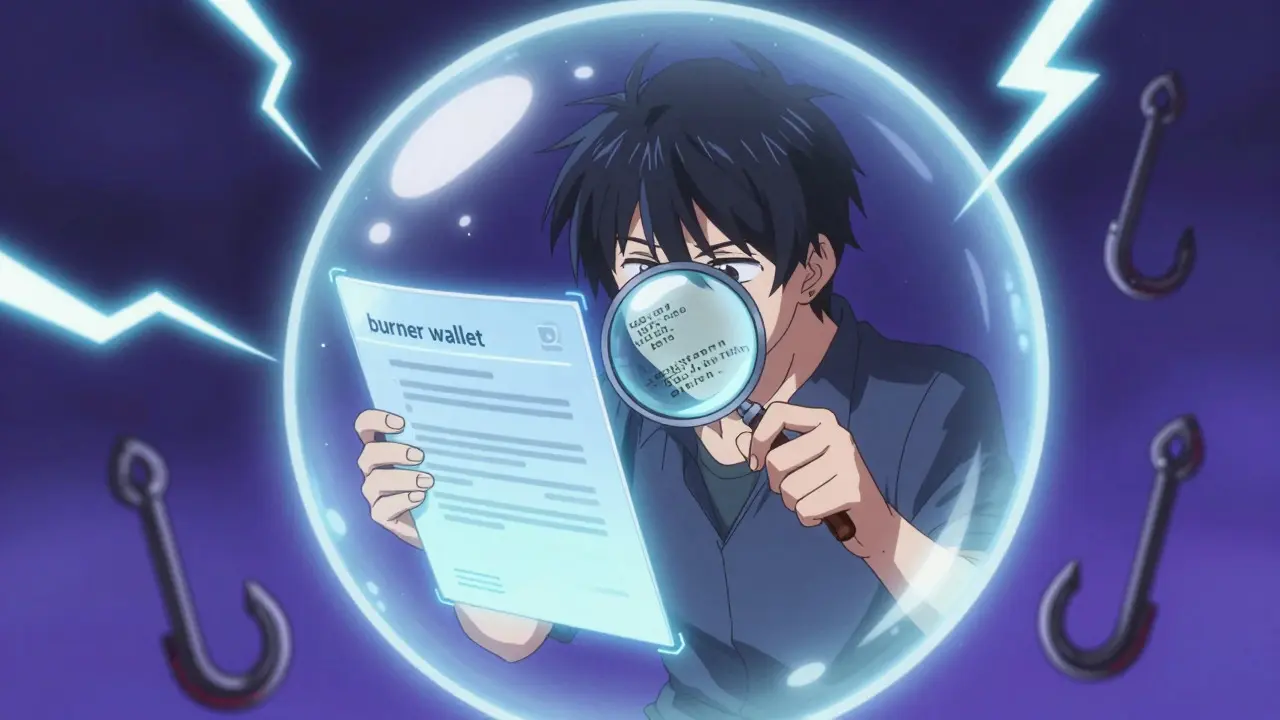 Anime character securing assets in a burner wallet forcefield against attacks