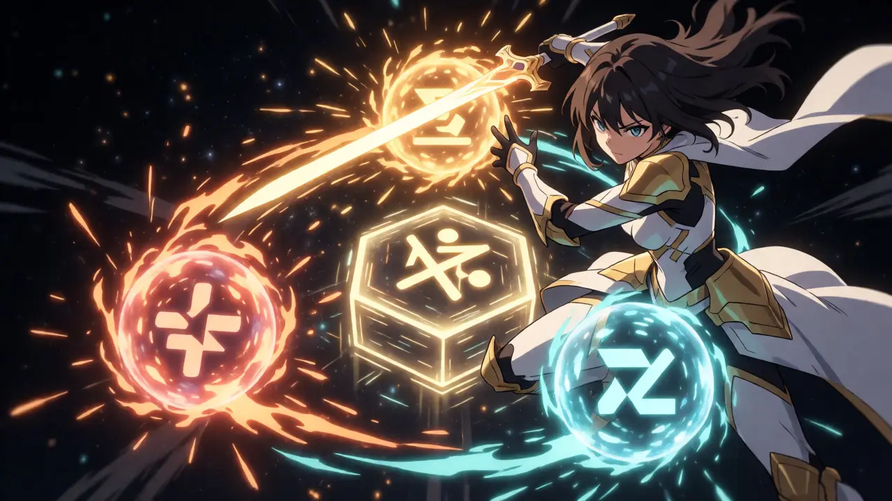 Anime warrior balancing governance, staking, and incentive energy orbs