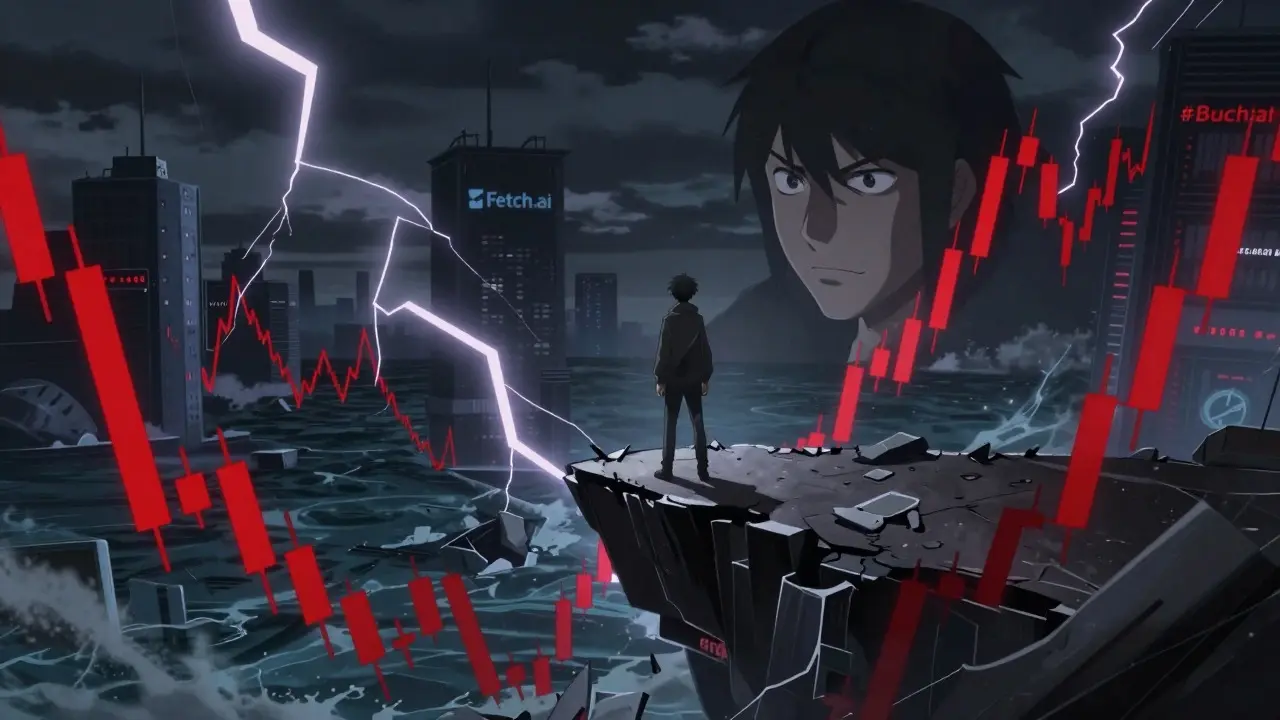 Dramatic anime scene of crypto market crash