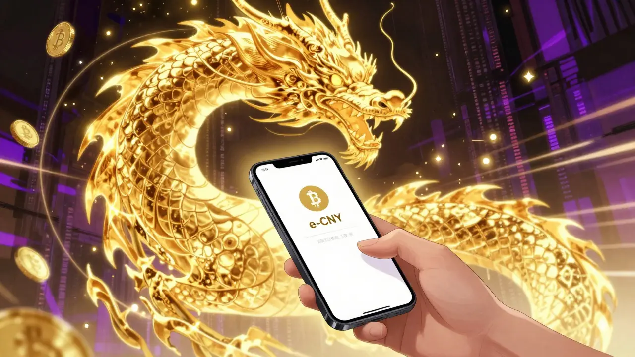Golden dragon entity representing state-controlled Digital Yuan currency
