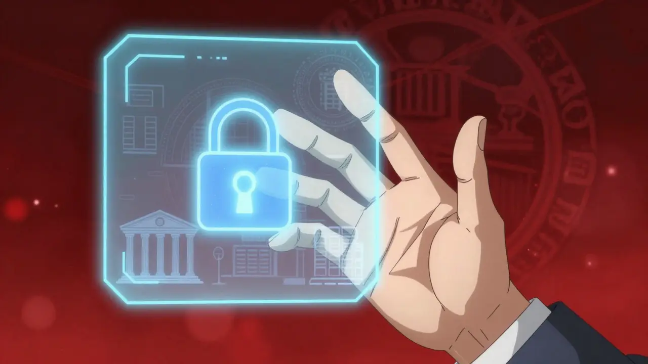Hand touching a stable blue digital currency interface in anime style
