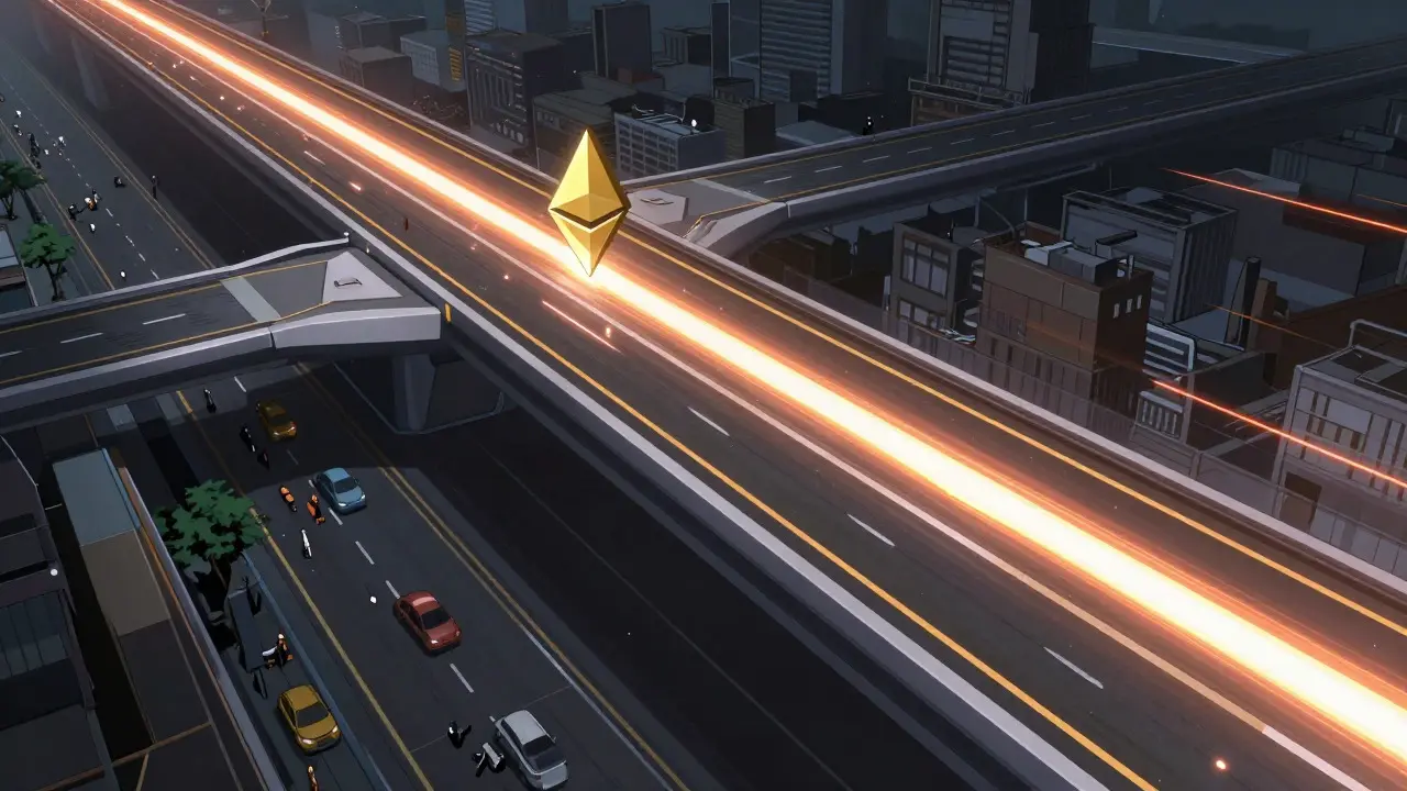 Shounen style futuristic highway symbolizing fast Arbitrum transactions