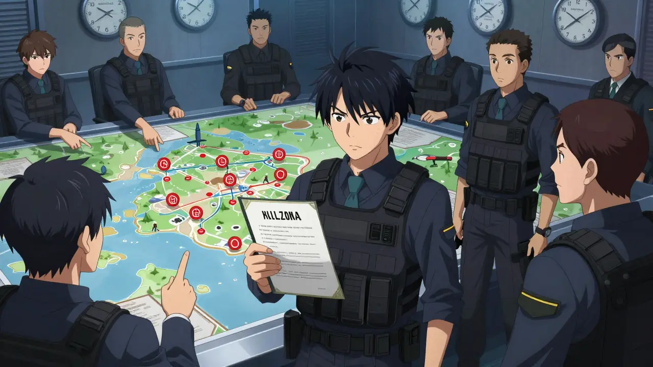 Strategic planning scene for crypto enforcement in anime