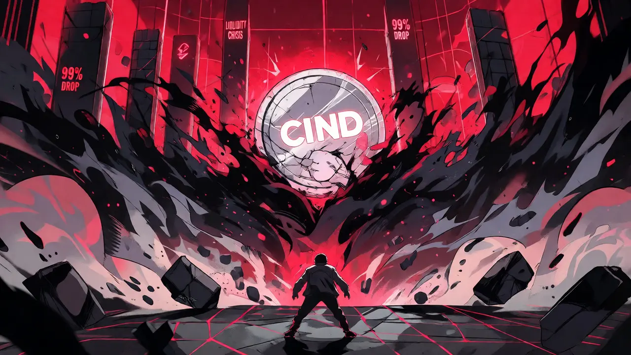 Anime battle scene depicting the crash of the CIND crypto token