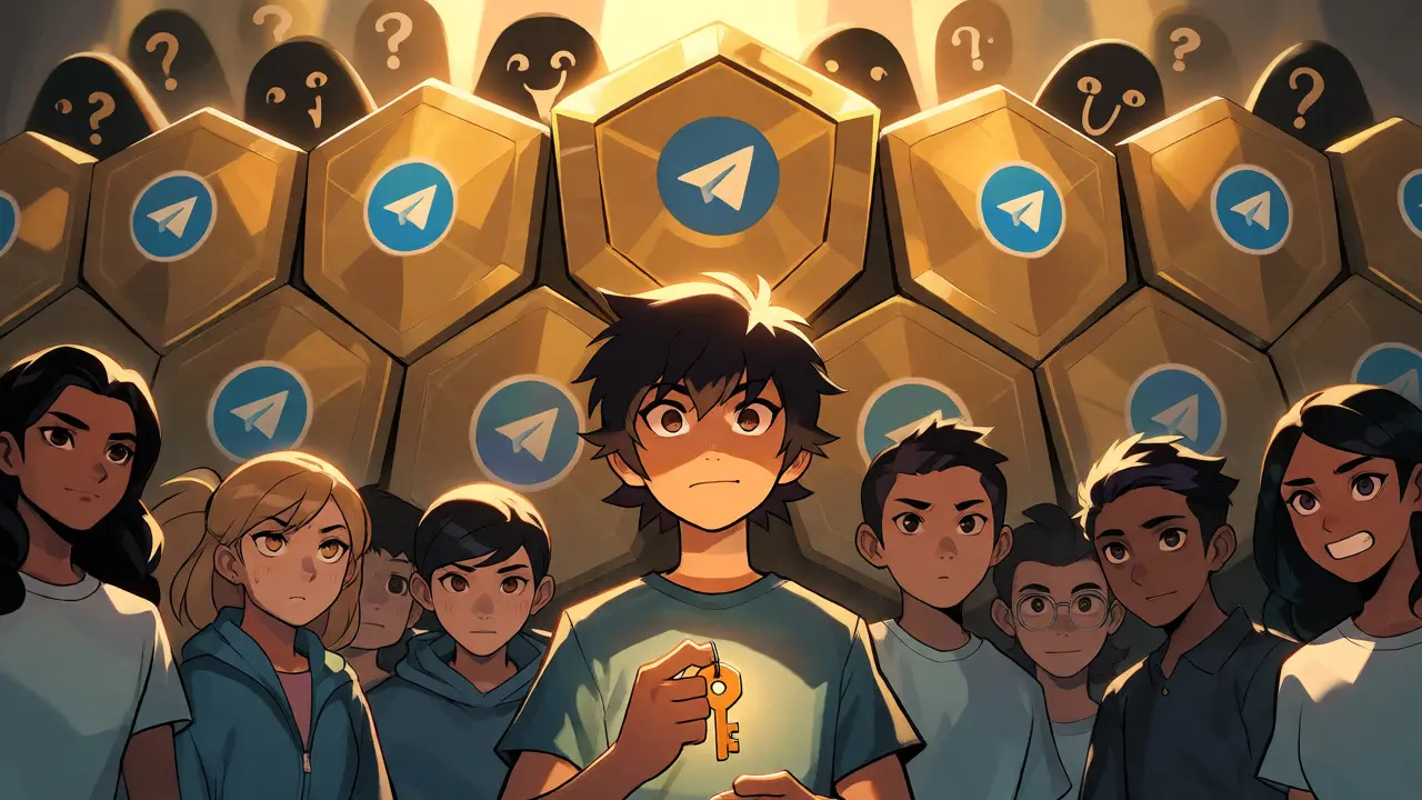 Anime characters protected by shield barriers from scammer shadows in a crypto setting