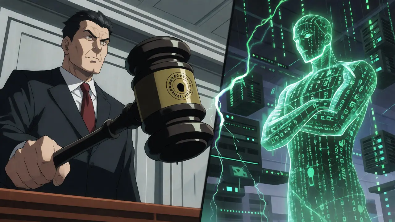 Anime showdown between government official and holographic code entity