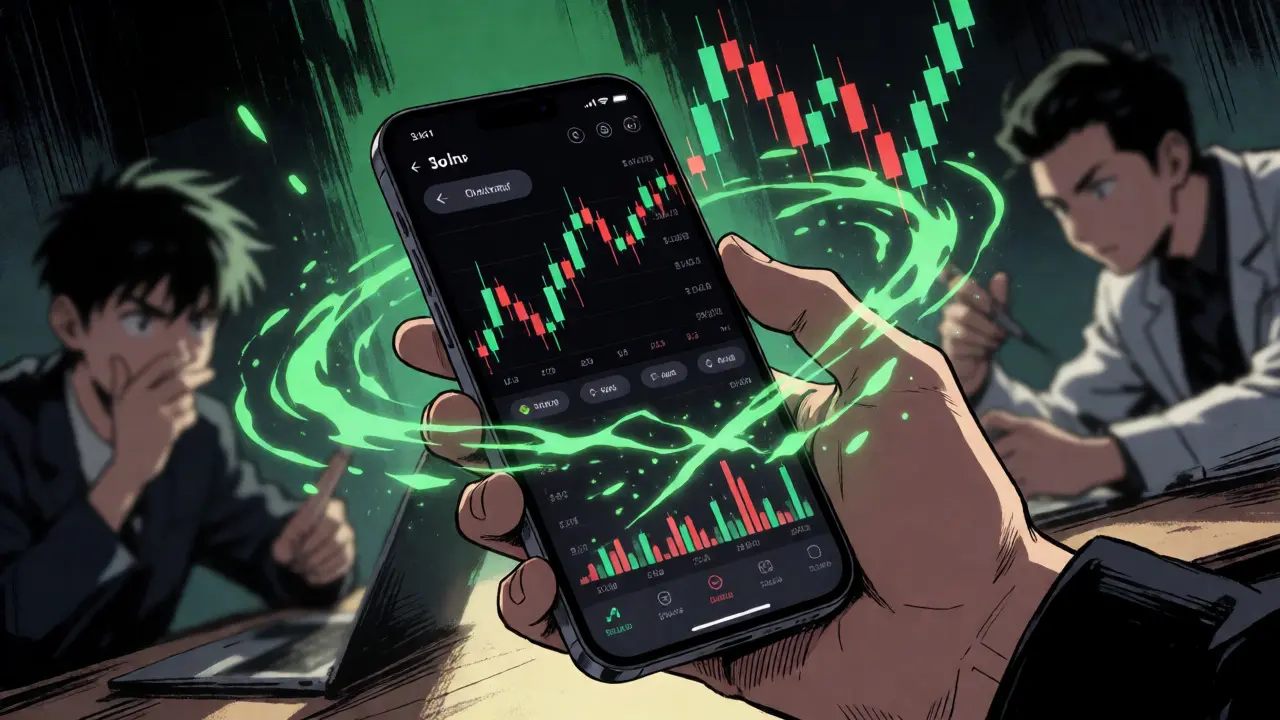Mobile crypto trading with dynamic chart effects