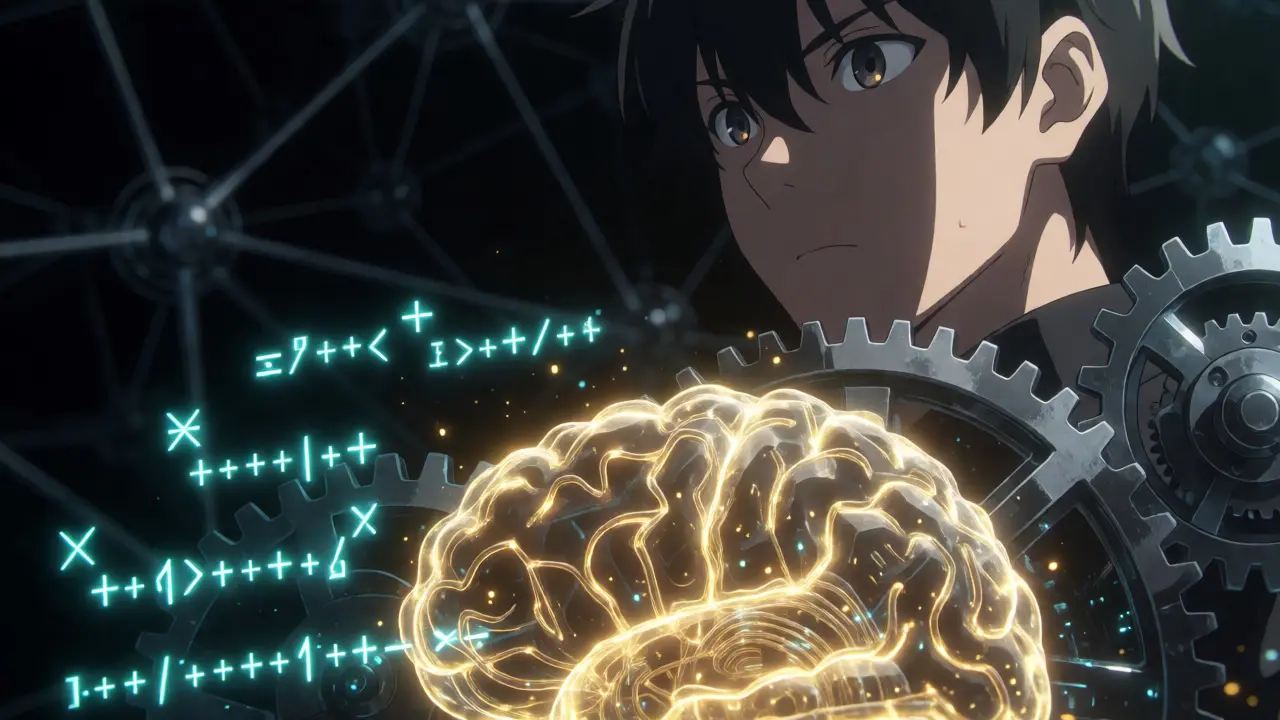 Neural network brain merging with mechanical gears and code runes